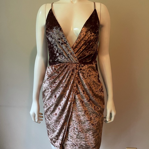 Gianni Bini Velvet Wrap Brown Mini Dress Size L - Picture 2 of 7